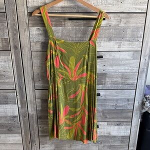 Ava Sky Tropical Green and Pink Midi Dress